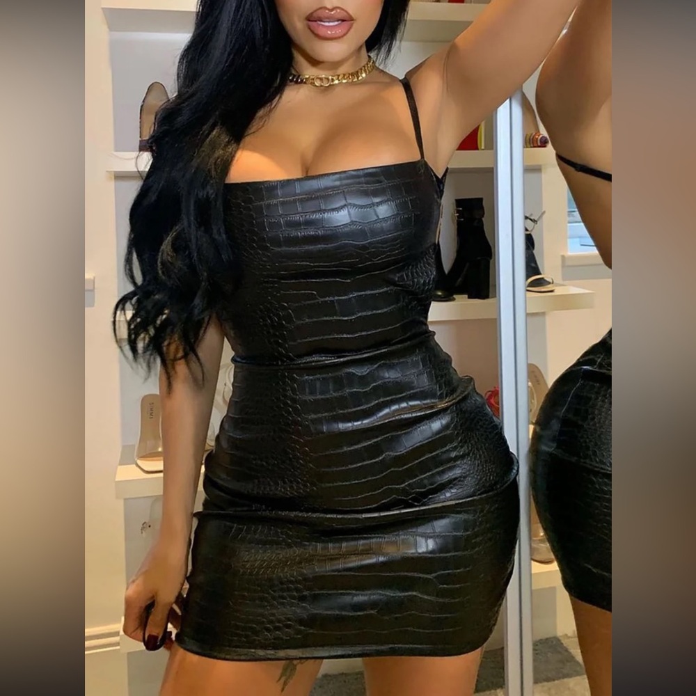 Fashion Nova Black Croc-Embossed Dress